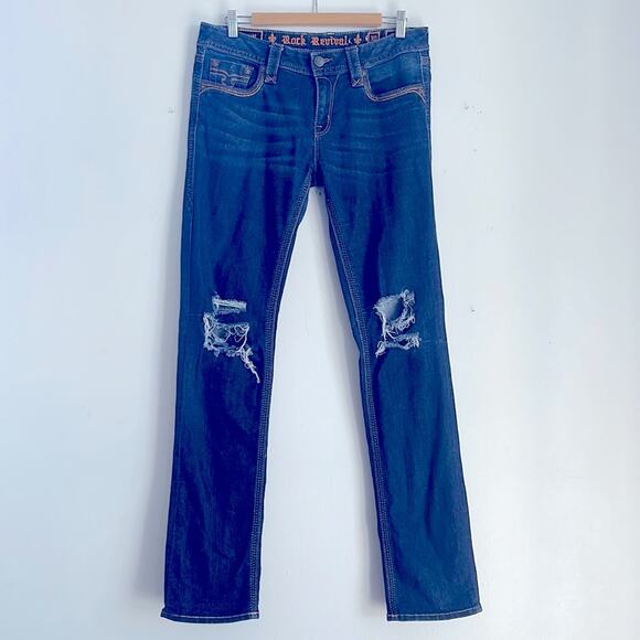 Rock Revival Sherry Straight distressed denim jeans sz 30 - Picture 1 of 8
